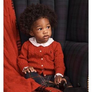 Polo Ralph Lauren Baby Girls Red Cable Knit Cardigan 24M - Tag Removed